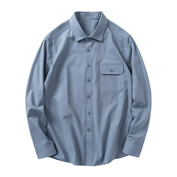 Men's Long Sleeve Sweatshirt Casual Solid Color Lapel Button Pocket Fashion Shirt Top Outdoor Winter Clothing Basic Fall Clothes