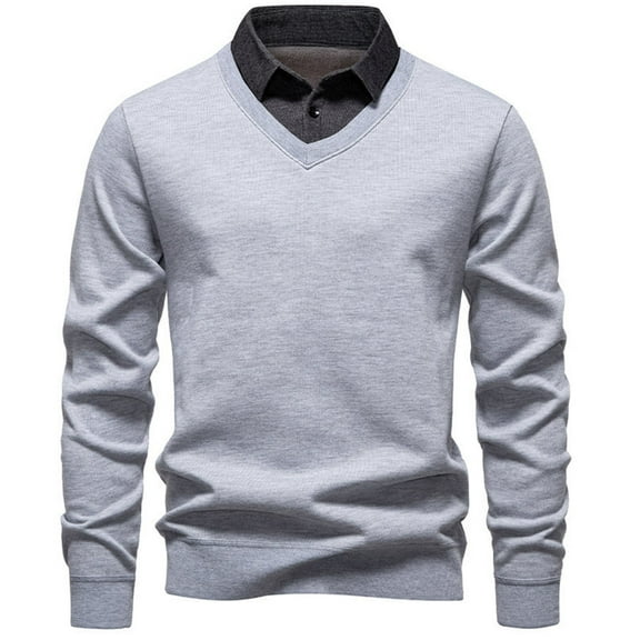 Men's Long Sleeve Sweatshirt Color Blocked Knitted Shirt Folding Collar Half Button Tight Fittin Casual Basic Winter Clothing