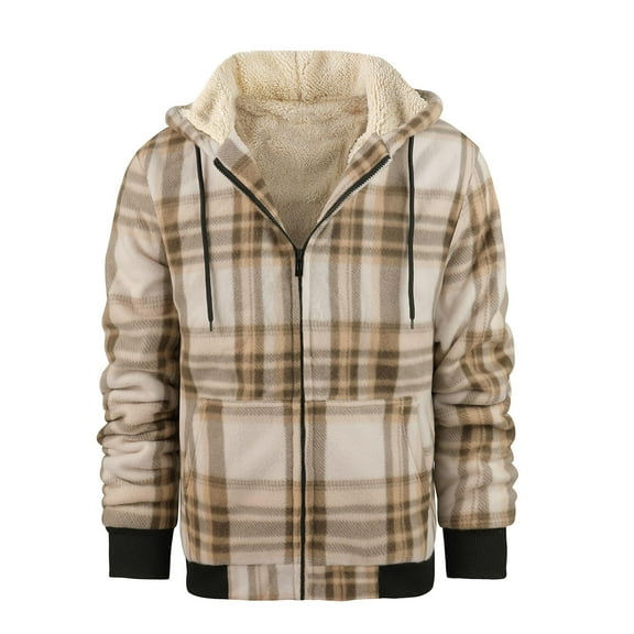 Men's Long Sleeve Sweatshirt Fashion Plaid Fleece Jacket Warm Outerwear Clothing Basic Winter Casual Outdoor Fall Clothes