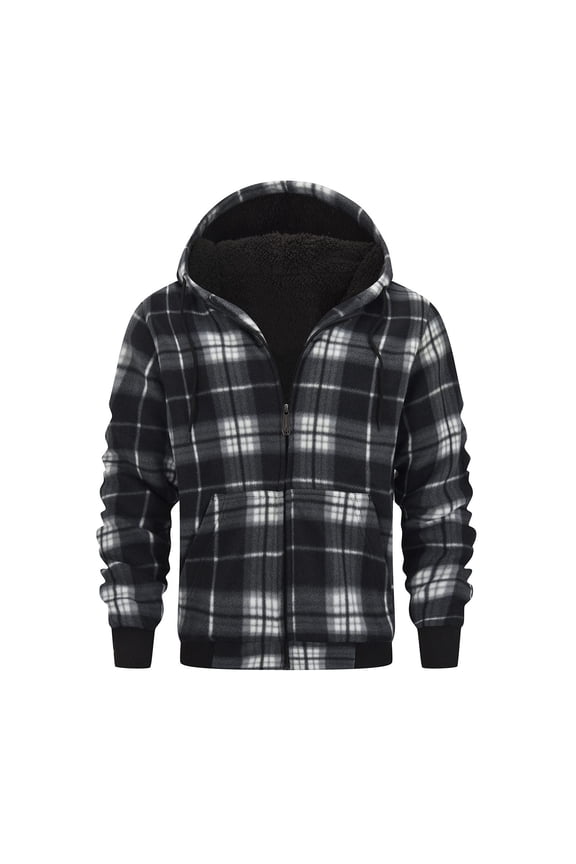 Men's Long Sleeve Sweatshirt Fashion Plaid Fleece Jacket Warm Outerwear Clothing Outdoor Basic Fall Clothes Casual Winter