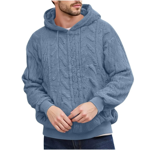 Men's Long Sleeve Sweatshirt Fashion Solid Color Warm Casual Hooded Outdoor Fall Clothes Basic Winter Clothing