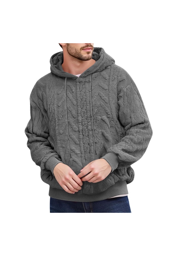 Men's Long Sleeve Sweatshirt Fashion Solid Color Warm Casual Hooded Outdoor Fall Clothes Basic Winter Clothing