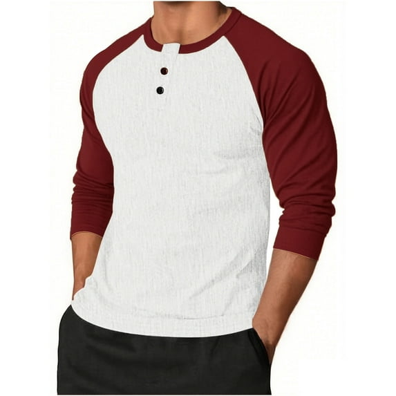 Men's Long Sleeve Sweatshirt Solid Color Blocking Casual Buttons Round Neck Button Blouses Shirts Basic Outdoor Fall Clothes Fashion Winter Clothing