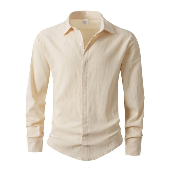 Men's Long Sleeve Sweatshirt Solid Color Lapel Button Cardigan Pocket Linen Shirt Top Basic Outdoor Fall Clothes Casual Fashion Winter Clothing