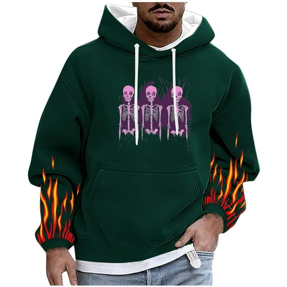 Men's Long Sleeve Sweatshirts Halloween Printed Hoodies 3D Graphic Jumpers Sportswear Green XXXXL