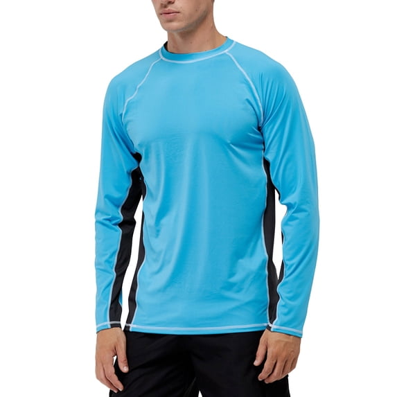 Men's Long Sleeve Swim Shirt, UPF 50+ Sun Protection Quick Dry Loose Fit Rash Guard for Men, UV Protection Beach Surf Swimming Water T-Shirt for Outdoor Sports Sky Blue B XL