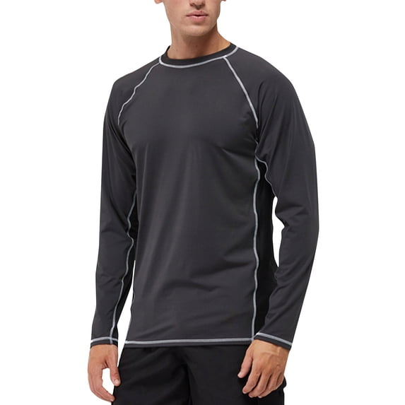 Men's Long Sleeve Swim Shirt, UPF 50+ Sun Protection Quick Dry Loose Fit Rash Guard for Men, UV Protection Beach Surf Swimming Water T-Shirt for Outdoor Sports Dark Gray B XXL