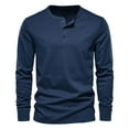 thumbnail image 1 of Men's Long Sleeve T Shirt Casual Tee Spring Spring Solid 2 Button Lightweight Fall Top Slim Fit Henley Shirt Navy Large, 1 of 1