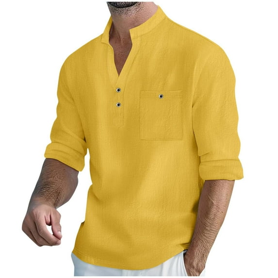 Men's Long Sleeve T Shirt Casual Two Button Down Lightweight Pullover Tops Solid Color Work Vacation Tshirts