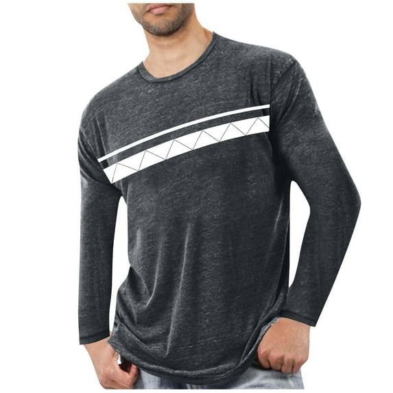 Men's Long Sleeve T Shirt Crewneck Color Block Casual Loose Workout Pullover Tops Gray XL