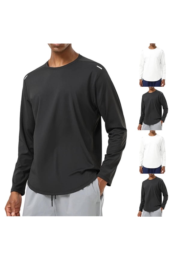 Men's Long Sleeve T-Shirt Nylon Spandex Quick Dry Running Top Athletic Training Shirt Moisture Wicking Workout Tee Breathable Gym Fitness Casual | Zenithor,Black M