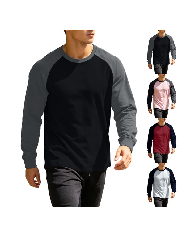 Men's Long Sleeve T-Shirt Thin Crew Loose Base Layer Tops for Sports Exercise Outdoor Daily,Light Breathable Fall Winter Outer Or Inner Layer,Black,M