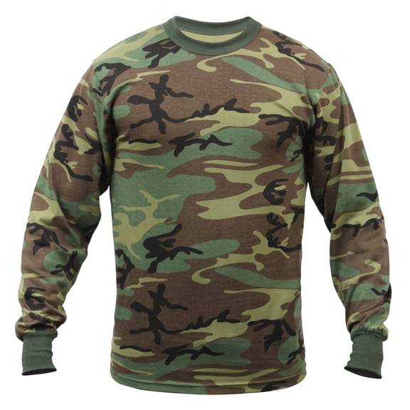 Men's Long Sleeve T-Shirt Woodland Camo - Size Large