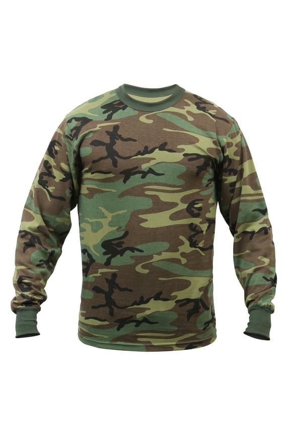 Men's Long Sleeve T-Shirt Woodland Camo - Size Large