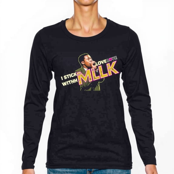 Men's Long Sleeve T-Shirt with MLK Graphic "I Stick with MLK LOVE LOVE" - Support Civil Rights