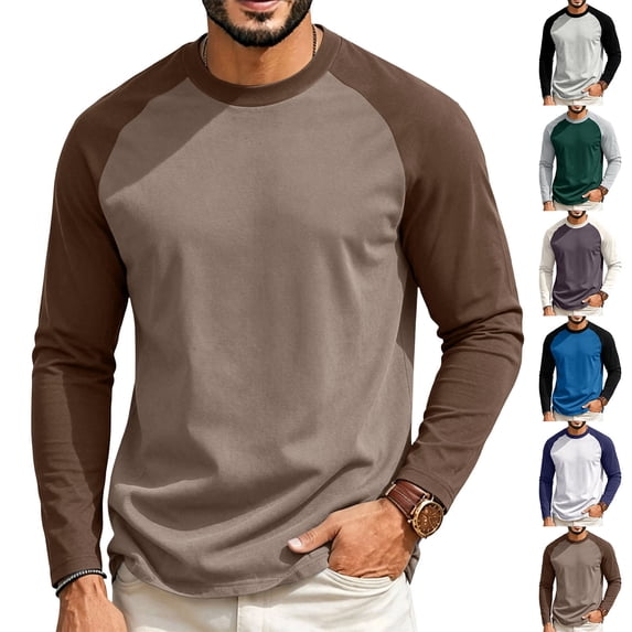 Men's Long Sleeve T Shirts Crew Neck Baseball Tops Raglan Athletic Casual Basic Tees Royal Blue L