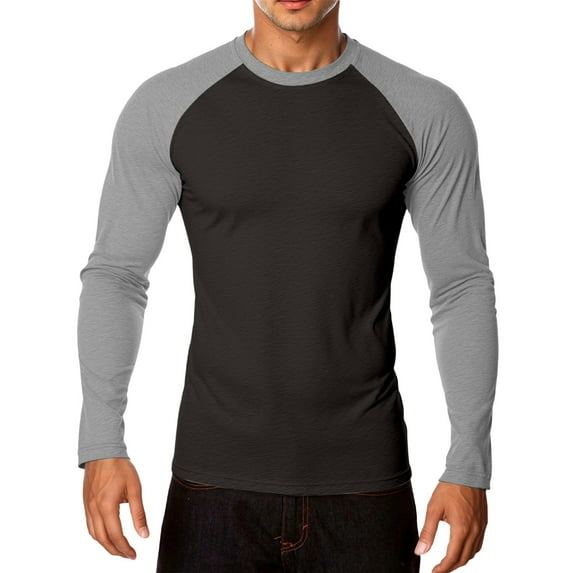 Men's Long Sleeve T Shirts Lightweight Stylish Color Block Crew Neck Tops Fall Stretch Comfy Soft Slim Fit Workout Tees Z002-Grey M