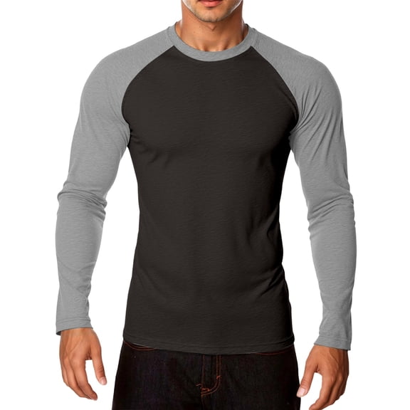 Men's Long Sleeve T Shirts Lightweight Stylish Color Block Crew Neck Tops Fall Stretch Comfy Soft Slim Fit Workout Tees Z002-Grey XXL