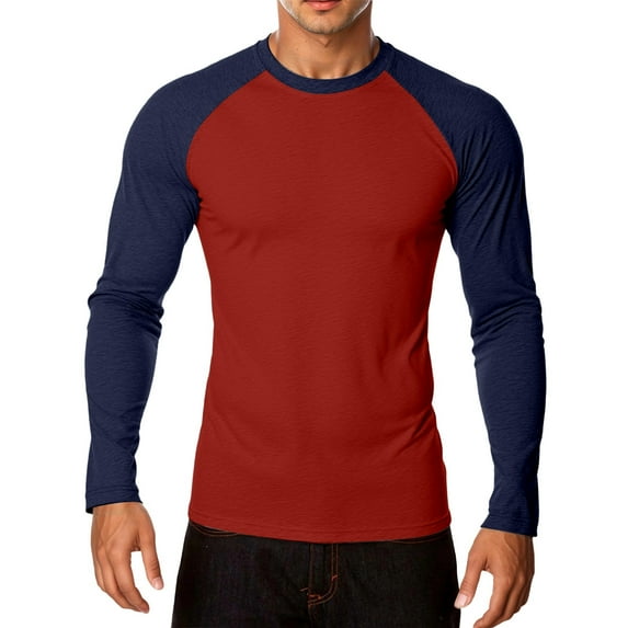 Men's Long Sleeve T Shirts Lightweight Stylish Color Block Crew Neck Tops Fall Stretch Comfy Soft Slim Fit Workout Tees Z002-Navy S