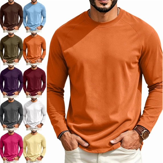 Men's Long Sleeve Tee Shirts Crew Neck T Shirt Solid Casual Basic Tees Soft Stretch T-Shirts Saffron 230