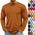 thumbnail image 1 of Men's Long Sleeve Tee Shirts Crewneck Curved Hem Plain Tee Moisture Wicking Casual T-Shirts Solid Color Orange XXL, 1 of 5