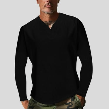 Men's Long Sleeve Tee Shirts Soft Athletic V Neck T-Shirt Slim Fit Basic Tops Solid Casual Shirt Lightweight Undershirts