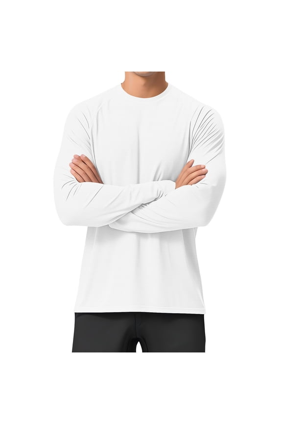 Men's Long Sleeve Textured Shirts UV UPF 50+ Sun Protection Quick Dry Shirt Rash Guard Swimming Fishing Athletic T-Shirts Size S-2XL White