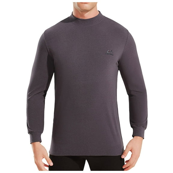 Men's Long Sleeve Thermal Shirt Winter Warm Base Layer Mid Collar Comfortable Casual Top for Cold Weather Men's Lightweight Crewneck Tee Tops