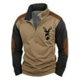 thumbnail image 1 of Men's Long Sleeve Tops 1/4 Zip Sweater Pullover Polo Sweaters Striped Sweatshirts Brown 3XL, 1 of 6
