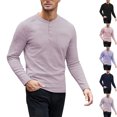 thumbnail image 1 of Men's Long Sleeve Tops Henrycollar Solid Color Button Round Neck Tops for Daily Work Wear, 1 of 5