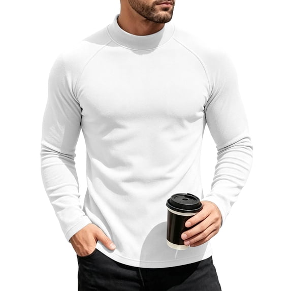 Men's Long Sleeve Undershirts Mock Neck Thermal Thin Fleece Pullover Shirts