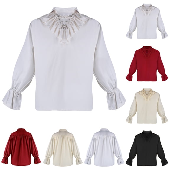 Mens Ruffle Tuxedo Shirt Mens Pirate Shirt Ruffle Victorian Medieval Renaissance Steampunk Vampire Poet Shirts Lace Up Colonial Steampunk Gothic Shirt Halloween Cosplay Costume Puffy Shirts
