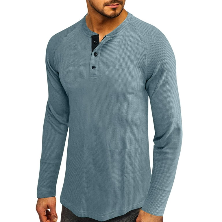 Men's Long Sleeve Waffle Henley Shirts Slim Fit Lightweight Fashion Casual  Shirts 