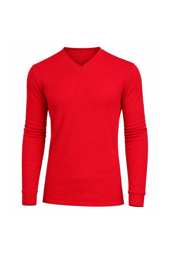 Men’s Long Sleeve Waffle Knit Thermal Shirt – V-Neck, Modern Fit, Warm Layering Top