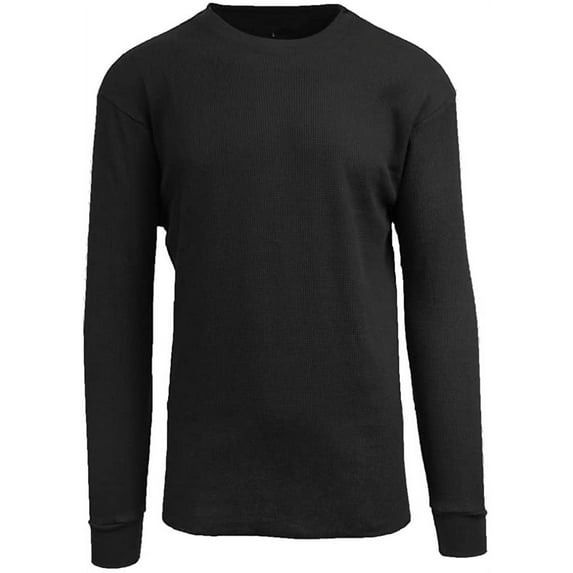 Men's Long Sleeve Waffle Thermal Underwear Crew Neck Shirt Top Baselayer Black, 3X-Large
