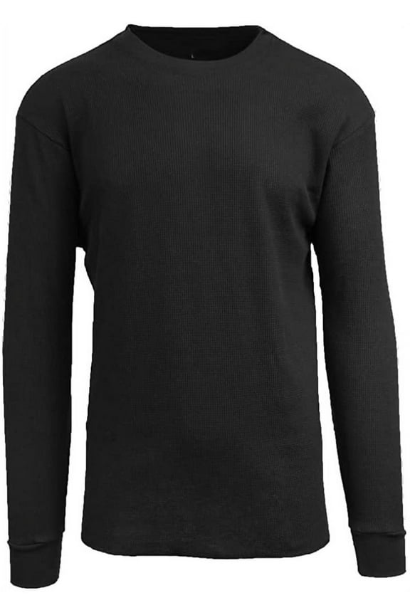 Men's Long Sleeve Waffle Thermal Underwear Crew Neck Shirt Top Baselayer Black, Small
