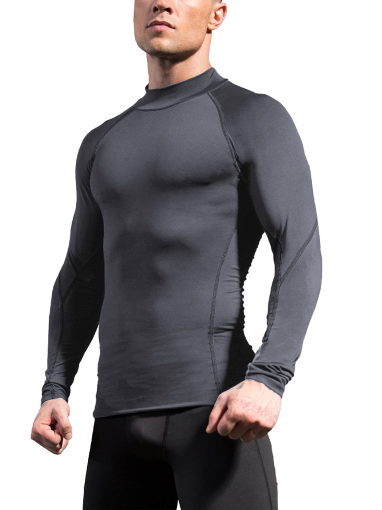 Men’s Long Sleeve Workout Tops Mock Neck Slim Fit Compression Shirts