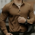 thumbnail image 1 of Men's Long Sleeve Wrinkle Free Dress Shirts Inner Contrast Business Casual Button Down Shirt Brown M, 1 of 6