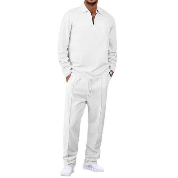 Men’s Long Sleeve Zip Collar Pullover Top and Drawstring Waist Pants Two Piece Set Casual Relaxed Fit Tracksuit Outfit