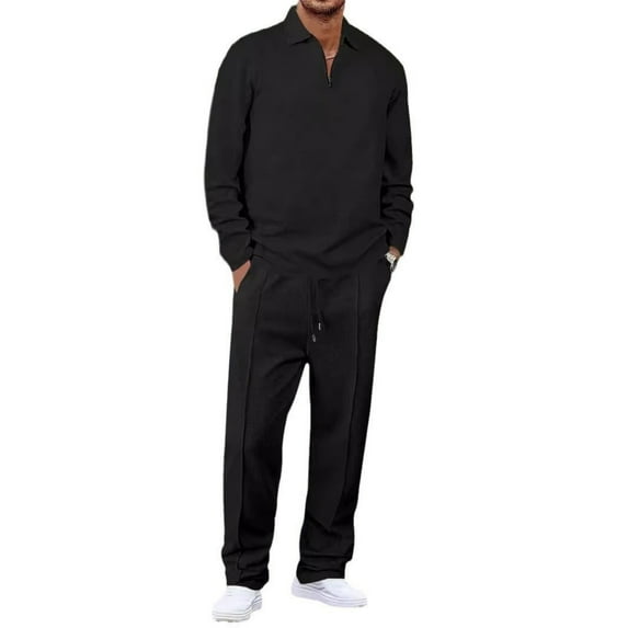 Men’s Long Sleeve Zip Collar Pullover Top and Drawstring Waist Pants Two Piece Set Casual Relaxed Fit Tracksuit Outfit