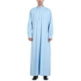 thumbnail image 1 of Men's Long-Sleeved Button-Down Solid Color Printed Shirt Stylish Nightgown Sky Blue,XXL, 1 of 9