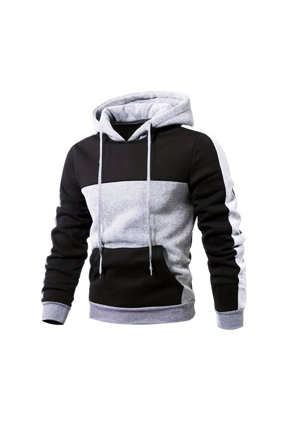 Men's Long Sleeved Hooded Sweatshirt Men's Casual Autumn Solid Color Two Color Splicing Long Sleeved Hooded Wool Sweatshirt