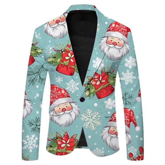Men's Long Sleeved Lapel Button Button Suit Fashion Christmas Print Men's Coat