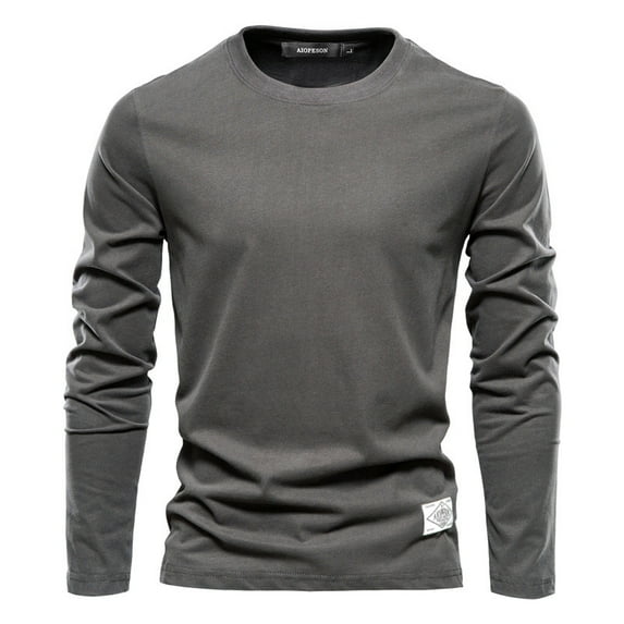 Men's Long Sleeved Solid Color T-Shirt - Trendy, Casual, and Sporty