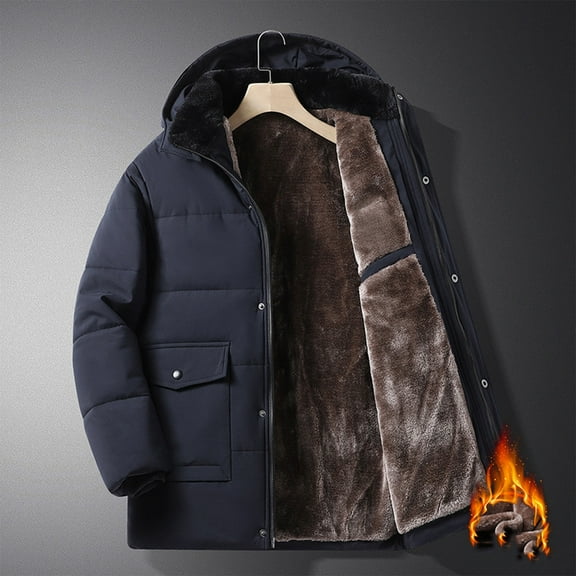 Men's Long Sleeved Winter Coats Warm Water Resistant Puffy Hooded Windbreaker Insulated Thicken Jackets with Hood