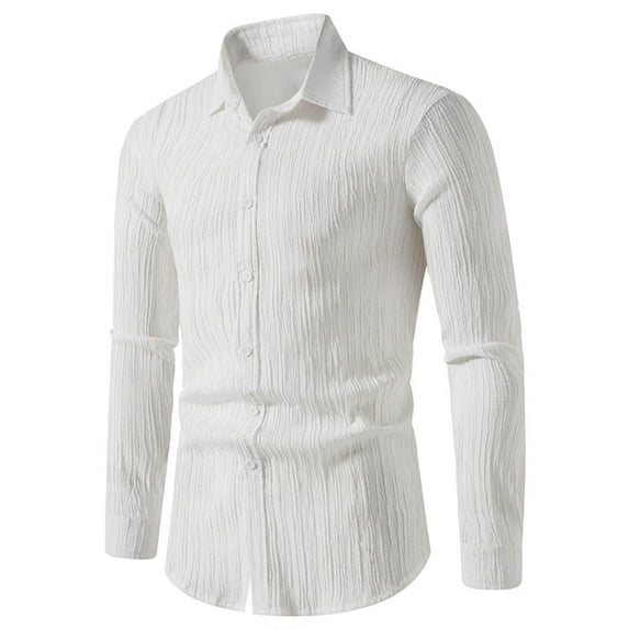 Men's Long Sleeves Button Down Dress Shirts Stretch Performance Vertical Striped Slim Fit Shirts Herringbone Shirt