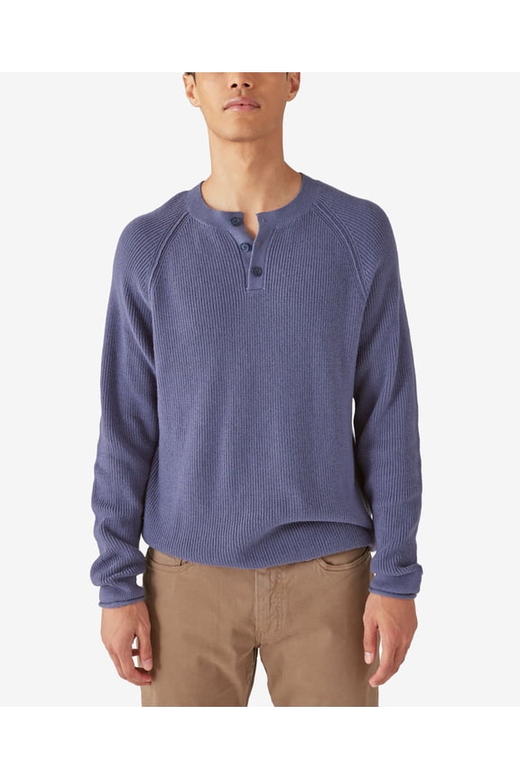 Men's Long Sleeves Cloud Soft Henley Sweater Night Shadow Blue L