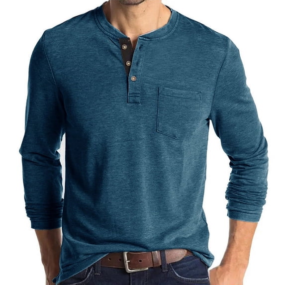 Men's Long Sleeves Henley Shirts Regular Fit Button Down Casual Cotton T Shirt Soft Comfy Shirt with Pocket
