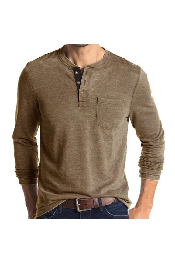 Men's Long Sleeves Henley Shirts Regular Fit Button Down Casual Cotton T Shirt Soft Comfy Shirt with Pocket