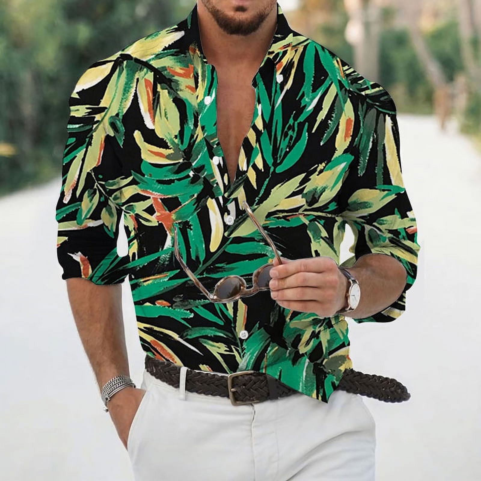 Men's Long Sleeves Shirt Fashion Casual Floral 3D Vintage Print Button ...